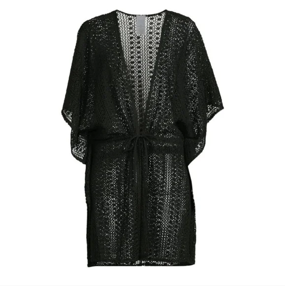 Time & Tru 3X Tie-Front Crochet Cardigan Black Bell Ruffle Sleeve Classic B-2299 - Picture 3 of 8